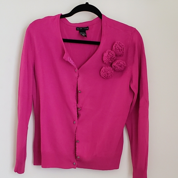 New York & Company Sweaters - New York & Co. pink cardigan with flower detail
